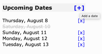 Choosing to add a date to the upcoming-dates list